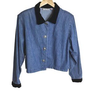 VTG GOTCHA COVERED Denim Jacket Accio Velvet Collar Cuffs Ornate Buttons USA 14